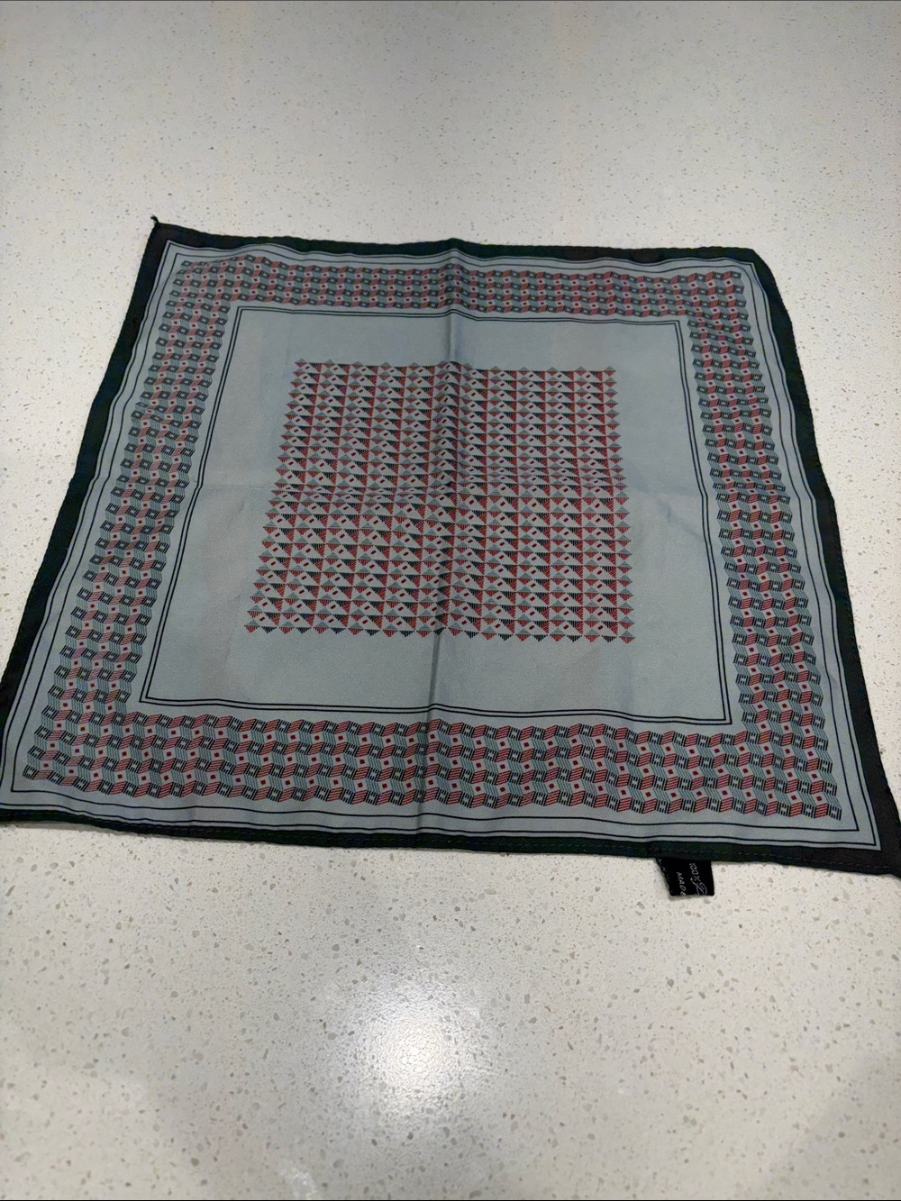 Classic Geometric Pocket Square in Light Blue and Burgundy